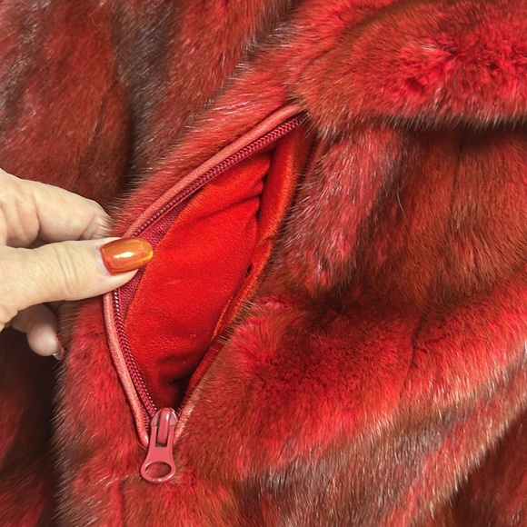 Custom made red mink with fox trimmed hood. - Picture 13 of 15